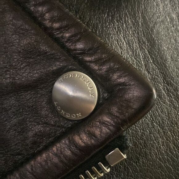 Vintage EUC Burberry London Lambskin Black Leather Biker Jacket Mink Top Collar - Picture 9 of 17